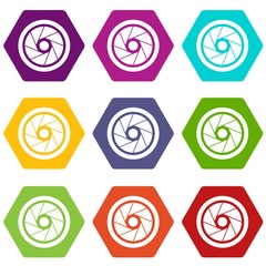 Small objective icon set color hexahedron