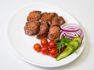meat with grill on white background
