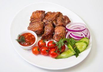 meat with grill on white background