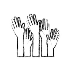 set several arms hands gesture on blurred silhouette vector illustration