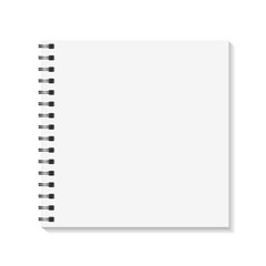 Square Notebook mockup. Empty pages book with binder metal spiral template. Isolated on white background. Vector