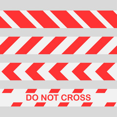 red warning tape Do not cross the line caution tape. Seamless police warning tape set.