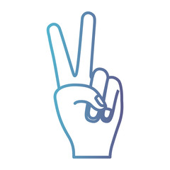 Fototapeta na wymiar peace hand gesture on gradient color silhouette from blue to purple vector illustration
