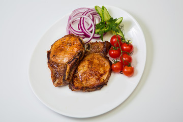 meat with grill on white background