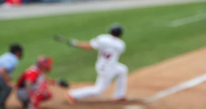 Hitting Home Run at Baseball Game Establishing Background Blur, 4K
