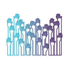 several arms hands gesture set collection on gradient color silhouette from blue to purple vector illustration