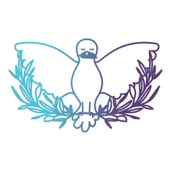 pigeon peace symbol front view with olive branch in her peak on gradient color silhouette from blue to purple vector illustration