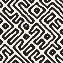 Seamless pattern with maze lines. Monochrome abstract background. Vector hand drawn labyrinth.