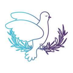 pigeon peace symbol side view in olive branch on gradient color silhouette from blue to purple vector illustration