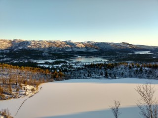 Norway mountain sun in winter