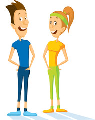 slim sport man and woman cartoon flat design illustration isolated on white background