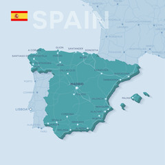 Map of cities and roads in Spain.