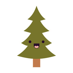 christmas tree kawaii facial expression happiness and smiling on colorful silhouette vector illustration