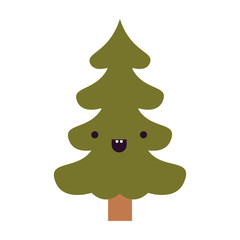christmas tree kawaii facial expression smiling on colorful silhouette vector illustration