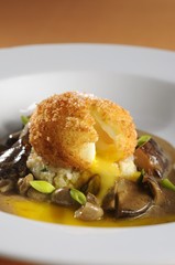 Breaded Egg with Mushrooms sauce