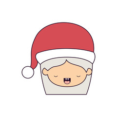 santa claus woman kawaii face with eyes closed expression with hat on colorful silhouette vector illustration