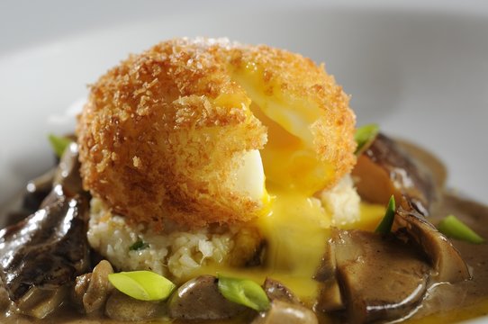 Breaded Egg with Mushrooms sauce