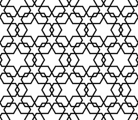 Obraz premium Islamic pattern. Seamless vector geometric black and white lattice background in arabic style. Vector stylish texture in black and white color. Ethnic line islamic pattern