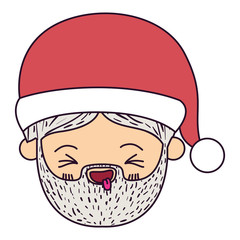 santa claus man kawaii face eyes closed and tongue out expression with hat on colorful silhouette vector illustration