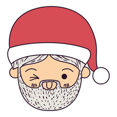 santa claus man kawaii face wink eye expression with hat on colorful silhouette vector illustration
