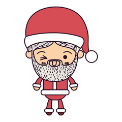 santa claus man kawaii full body cartoon wink eye expression with hat and costume on colorful silhouette vector illustration