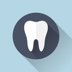 Tooth icon with shadow. Flat  design. Illustration