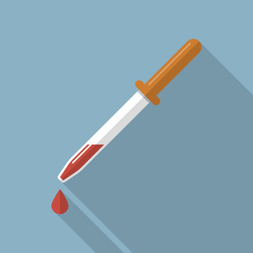 Pipette icon. Flat design icon with a long shadow, illustration