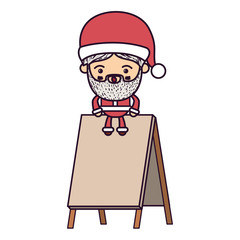 santa claus cartoon sitting on wooden empty blank advertising on colorful silhouette vector illustration