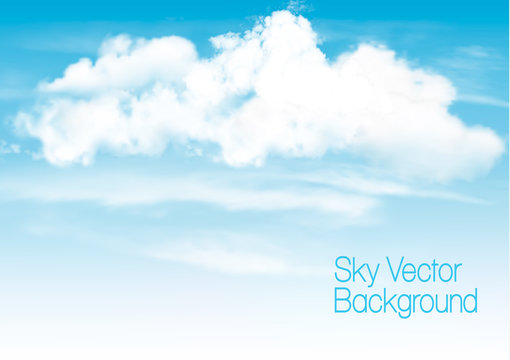 Blue sky background with white  transparent clouds. Vector background.
