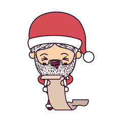 santa claus cartoon holding gift list in paper face expression smiling on colorful silhouette vector illustration