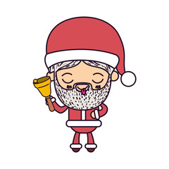 santa claus cartoon holding hand bell face expression tongue out on colorful silhouette vector illustration
