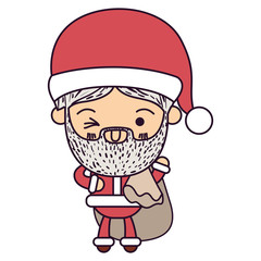 santa claus cartoon holding gift bag face expression wink eye on colorful silhouette vector illustration
