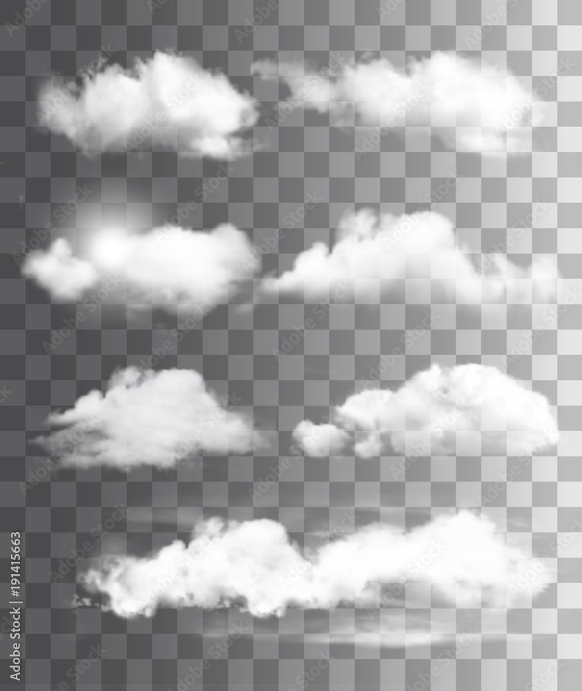 Aufkleber Set of transparent different clouds. Vector.