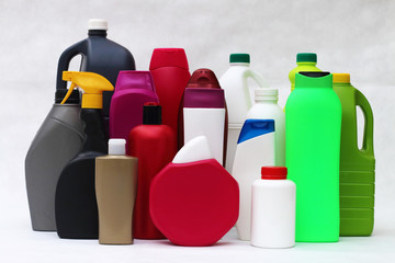 Plastic containers of different shapes and colors