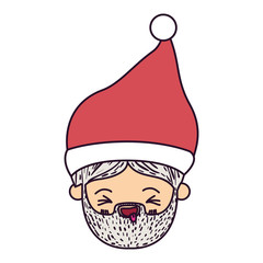 santa claus man kawaii face eyes closed and tongue out expression with christmas hat on colorful silhouette vector illustration