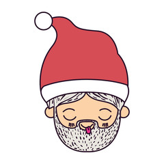 santa claus kawaii face eyes closed and tongue out expression with christmas hat on colorful silhouette vector illustration