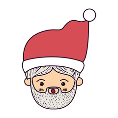 santa claus kawaii face surprised expression with christmas hat on colorful silhouette vector illustration