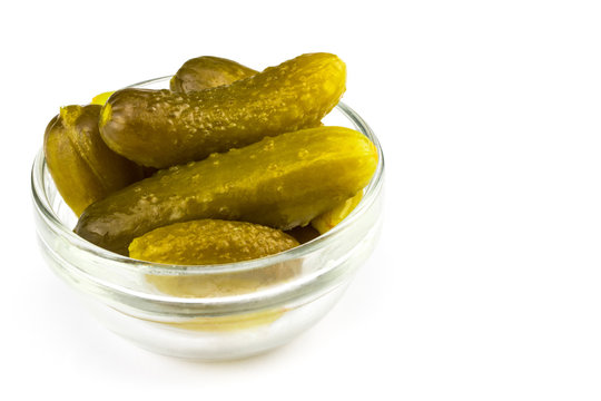 marinated pickled cucumbers isolated on white background