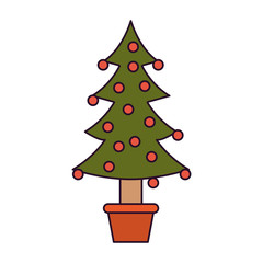 christmas tree decorative garlands in potplant with trunk colorful silhouette on white background vector illustration