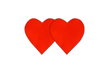 Two Big red heart paper isolate on white background. valentines day concept.