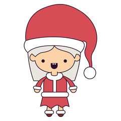 santa claus woman cartoon full body face mouth open expression colorful silhouette on white background vector illustration