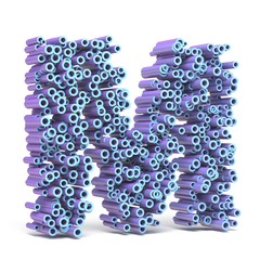 Purple blue font made of tubes LETTER M 3D