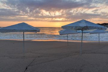 Amazing Sunrise Panorama from Beach of town of Tsarevo, Burgas Region, Bulgaria