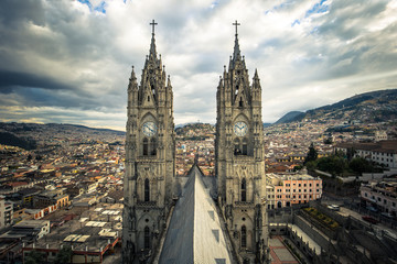 Fototapeta na wymiar Quito - August 17, 2018: Basilica of the National Vote in Quito, Ecuador