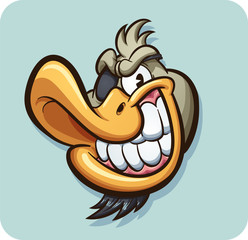 Cartoon duck with eye patch sticker art. Vector clip art illustration with simple gradients. Some elements on separate layers. 