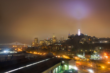 San Francisco Port and Telegraph hill at night.