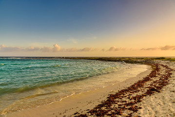 View of the idyllic Baby Beach in Aruba. Caribbean landscape.
