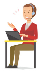 A middle-aged man wearing a sweater is talking on income