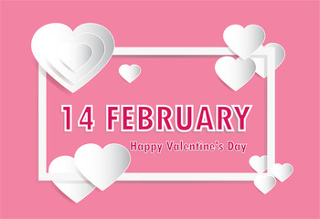 Vector illustration of valentine's day banner with heart paper craft style on pink background