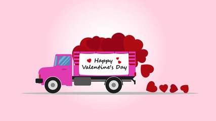 Vector illustration of truck carry heart shape - Love delivery concept